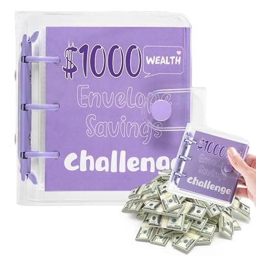 RSORGN Mini Money Saving Challenge Binder, Portable Budget Book with Cash Envelopes to Save $1000 for Home Office School Finance Planning (Purple) thumbnail 6