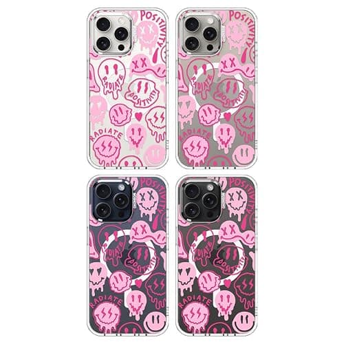 MOSNOVO Case for iPhone 15 Pro Max, [Compatible with Magsafe] [Buffertech 6.6ft Military-Grade Drop Protection] [Anti Peel Off Tech] Clear Phone Case Design - Pink Dripping Smiles thumbnail 3