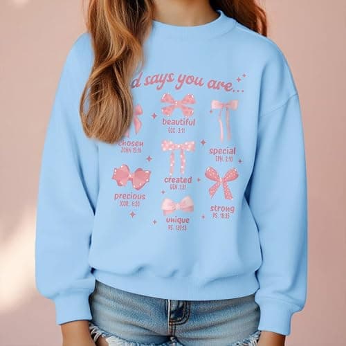 KEEVICI Cute Girls Bow Graphic Sweatshirt Christian Hoodies For Kids God Kawaii Hoodie Letter Pullover Long Sleeve Shirts Top thumbnail 2