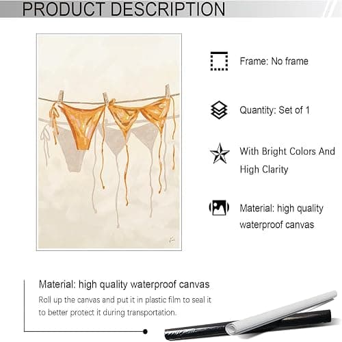 Coastal Cowgirl Bikini Canvas Wall Art Room Decor Trendy Orange Coquette Girl Bow Canvas Aesthetic Preppy Beachy For Dorm Apartment 12x16in Unframed thumbnail 7