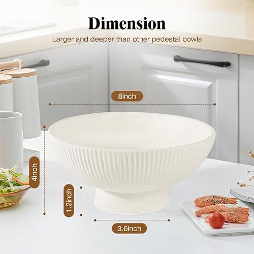White Ceramic 8 Inch Small Decorative Bowl Fruit Bowl for Kitchen Counter Modern Pedestal Footed Centerpiece Bowl for Coffee Table & Home Decor Fall Catch-All Bowl for Key, Candy thumbnail 2