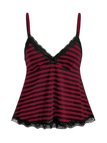 SOLY HUX Womens Y2K Lace Cami Sleeveless Striped Spaghetti Strap Camisole Gothic Babydoll Tops - Image 1