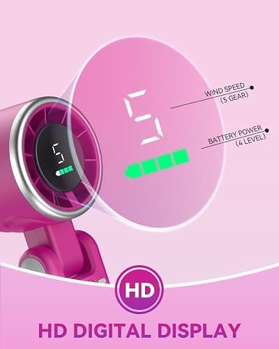 PlayHot Portable Handheld Turbo Fan, 5-Speed Personal Fan, USB-C Rechargeable Fan Up to 12 Hours, 3 IN 1 Hand Fan with Air Turbo Tech Cooling, Travel Fan for Cruise, Beach, Gifts for Women (Magenta) thumbnail 7