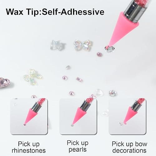 OIFEN Rhinestone Picker Tool,2 Wax Pencil for Rhinestones, Dual-Ended Rhinestone Applicator Wax Pen Gem Picker Tool with 6 Extra Wax Tips and 2 Tweezers (Pink+White) thumbnail 3
