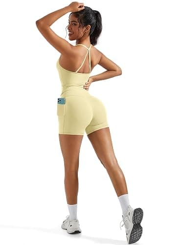 OMKAGI 2 Piece Workout Sets for Women Padded Sports Bra Tank Booty Gym Shorts with Pockets thumbnail 2