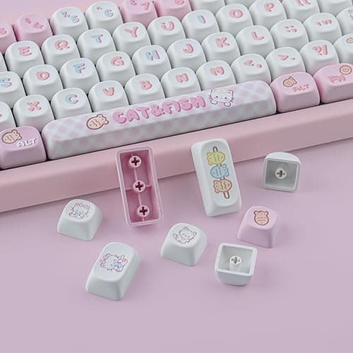 TYRIXKI PBT Cute Kitty-cat Keycaps Set 140 Keys Dye-Sublimation MOA Profile Keycaps for Cherry Gateron MX Swithes Mechanical Keyboards thumbnail 5