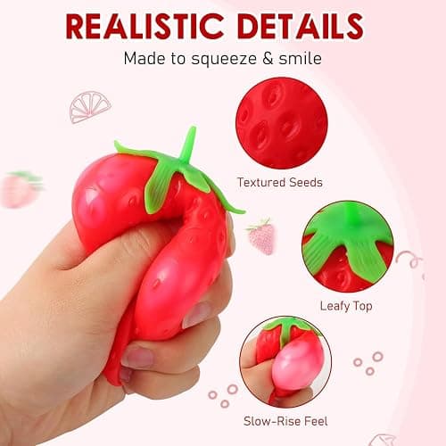 Strawberry Squishy, Realistic Strawberry Ball Relieve Stress and Anxiety,Party Favor Slow Rise Pressure Release Toy Desktop Decoration thumbnail 3