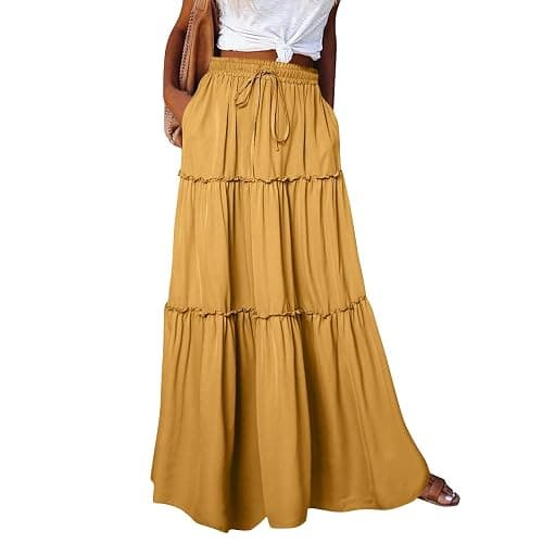 Yellow Drawstring Elastic Waistband Maxi Skirt - Image 1