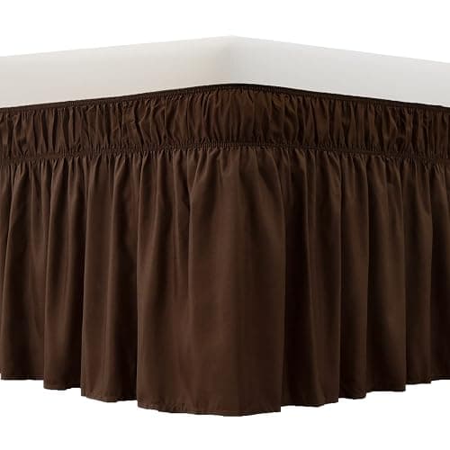 MEILA Bed Skirt Three Fabric Sides Elastic Wrap Around Dust Ruffled Solid Bed Skirts Easy On/Easy Off 16 Inch Tailored Drop, Chocolate, Queen/King - Image 1