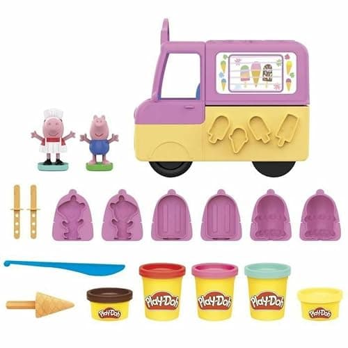 Play-Doh Peppa's Ice Cream Playset with Ice Cream Truck, Peppa and George Figures, and 5 Non-Toxic Modeling Compound Cans, Peppa Pig Toy for Kids 3 Years and Up thumbnail 3