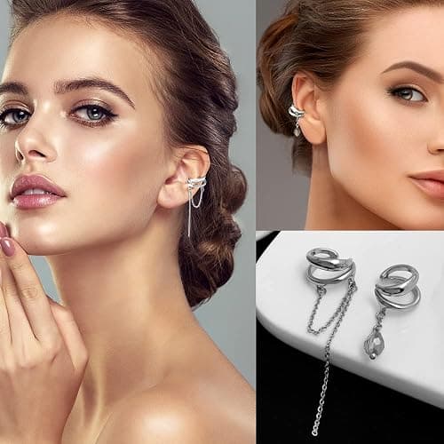 35 PCS Gold Silver Adjustable Ear Cuffs Earrings for Women Non-Piercing Cartilage Clip on Earrings Wrap Ear Jewelry Set,Punk Snake Butterfly Claw Stud Earrings for Women Gift thumbnail 6