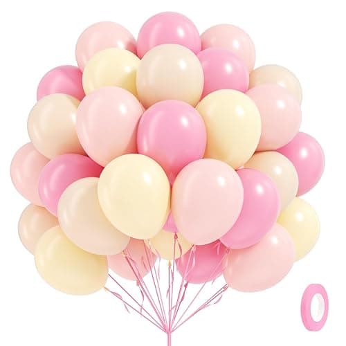 60pcs Pink and Yellow Balloons 12inch, with Sand White Latex Balloons for Anniversary Wedding Baby Shower Birthday Party Decorations - Image 1