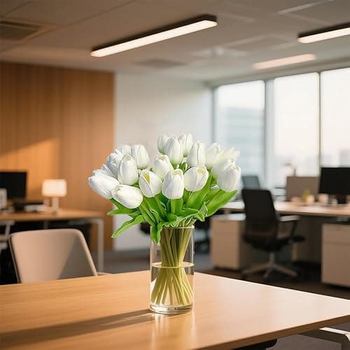 Nature’s Mimic 20pcs White tulips artificial flowers Faux Flowers Fake tulips Flowers Mother's Day Easter Valentine’S Day Gifts in Home Kitchen Wedding Dining Table Decorations thumbnail 4