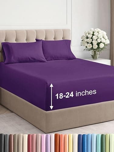 Extra Deep Pocket Queen Sheet Set - 4 Piece Breathable & Cooling Bed Sheets - Hotel Luxury Sheet Set - Ultra Soft, Wrinkle Free & Comfy - Easily Fits Extra Deep Mattresses - Deep Pocket Purple Sheets - Image 1