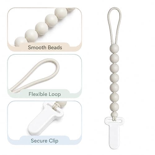6 Pack Neutral Silicone Pacifier Clips for Boys and Girls, One Piece Beads Pacifier Clip Set with Durable Plastic Clip, Neutral Baby Pacifier Holder Set thumbnail 6