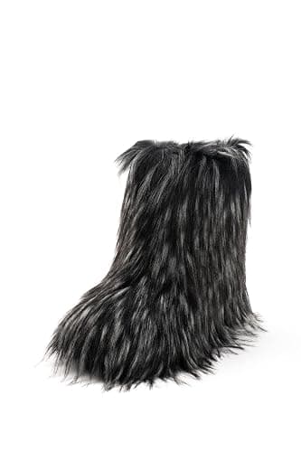 IXU Women's Faux Fur Boot Furry Fluffy Round Toe Suede Snow Winter Women Boots Comfy Plush Warm Short Outdoor Indoor Flat Shoes Mid-Calf Boots - Image 1