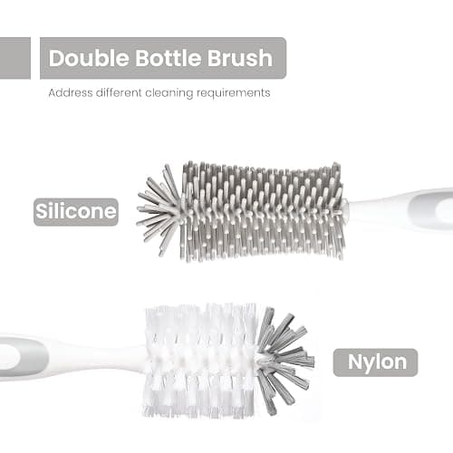 Ariseno 5-in-1 Baby Bottle Cleaner Set, Including Nylon & Silicone Bottle Brush, Cap, Straw & Nipple Brushes, BPA-Free (Grey) thumbnail 3