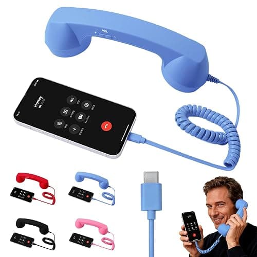 Retro Phone Handset for iPhone & Android, 2026 New Type-C Wired Receiver with Microphone & Speaker, Vintage Landline Style Handle for Noise Cancelling Calls, Meetings, and Home Office Desk Use (Blue) - Image 1