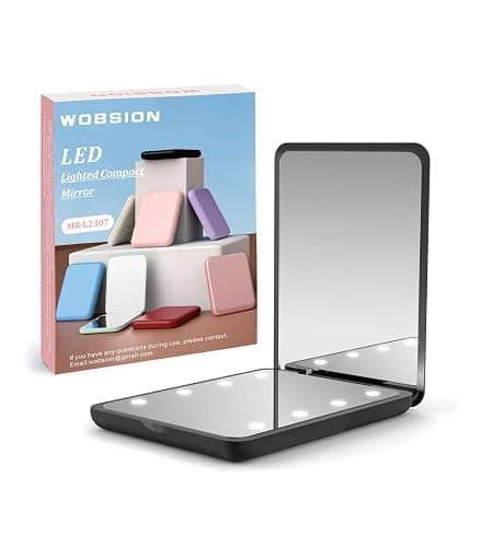 WOBSION Small Mirror with Lights,LED Compact Makeup Mirror,1x/3x Mini Travel Mirror with Magnification,Portable for Purse,Pocket,Gifts for Girls,Black thumbnail 7