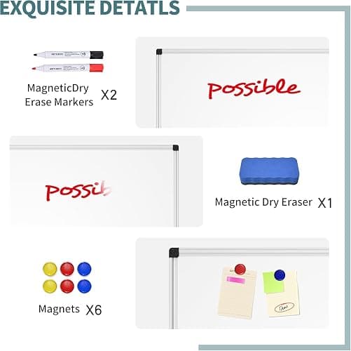 Magnetic Dry Erase Whiteboard - 46 x 33 Inch White Board - 4 x 3 Large Wall-Mounted Board with Silver Aluminum Frame, 1 Magnetic Eraser, 2 Pens, Detachable Marker Tray, 6 Magnets thumbnail 5