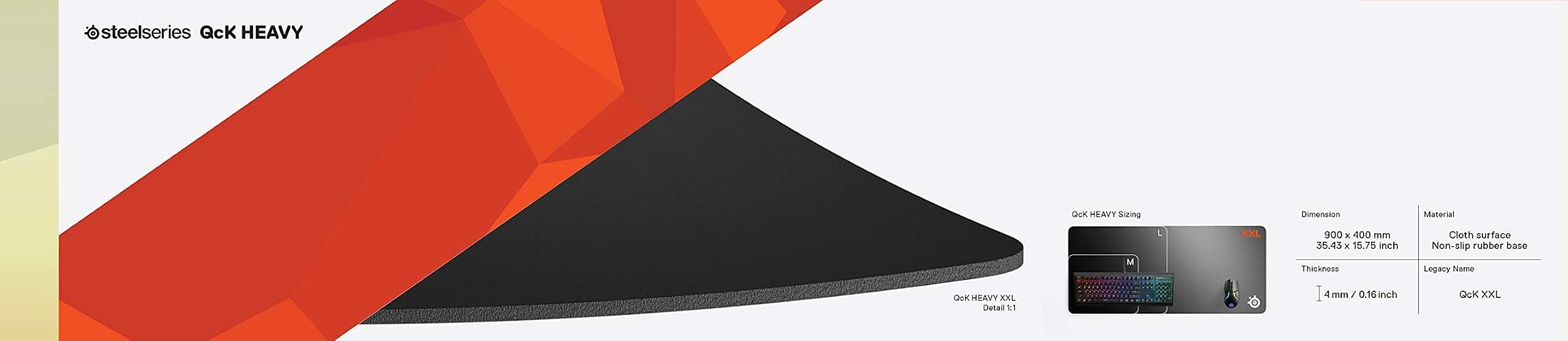 SteelSeries QcK XXL - Gaming mousepad - fabric - rubber backing - black (900mm x 400mm x 2mm) thumbnail 12
