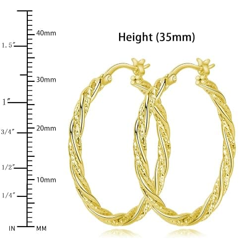 Gold Hoop Earrings for Women, 14K Gold Earrings Twisted Detailing Hypoallergenic Lightweight Earring Mother’s Day Gifts 35MM thumbnail 6
