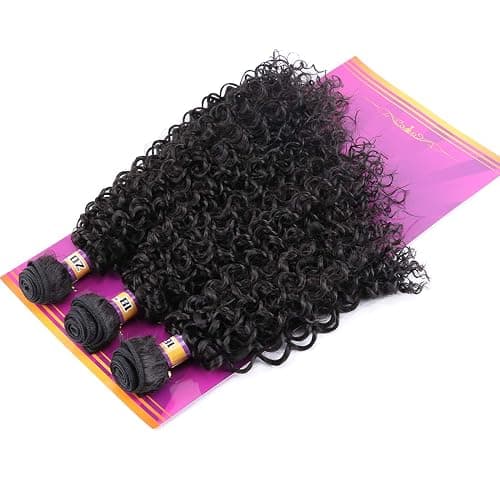 Natural Black Synthetic Hair Weave Afro Kinky Culrly Fiber Hair Externsions 16 18 20 Inches 210 Gram/set Heat Resistant Hair Bundles (2#) thumbnail 5