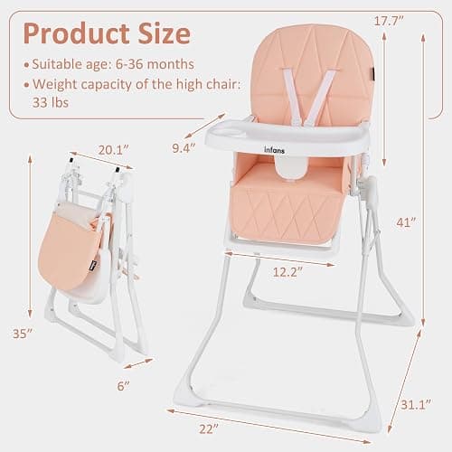 INFANS Baby High Chair, Quick Folding Portable Highchair for Babies and Toddlers with Adjustable Footrest Removable Dishwasher Tray PU Seat, Compact Highchairs for Baby Age 6-36 Months thumbnail 3