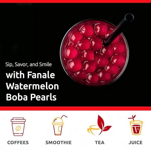 Fanale Watermelon Popping Boba Pearls, Vegan, Non GMO, Gluten Free, Fat Free, Perfect for Bubble Tea, Smoothies, Ice Cream, Desserts, and Beverages. thumbnail 4