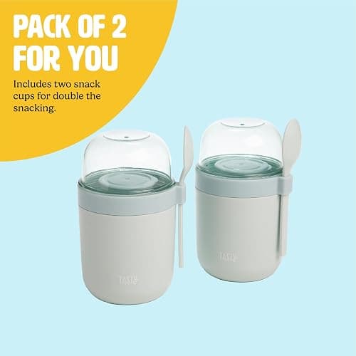 Tasty Travel Snack Cups with Spoons, On-The-Go Snacking, Divided Compartments, Great for Nuts, Cereal, Granola, Yogurt and More, Made Without BPA, 2-Pack, Aqua thumbnail 5