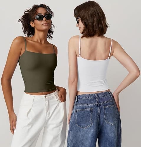 QINSEN Women's Double Lined Basic Tank Top Adjustable Spaghetti Straps Sleeveless Camisole Shirts thumbnail 3