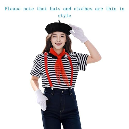 mifengda Woman Mime Costume Halloween Accessories Artist Dress Up | Adult Men French Mime Outfit Accessories Cosplay Party thumbnail 4