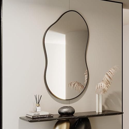 EVORALIS Irregular Wall Mirror - 26''×46'' Asymmetrical Decorative Tempered Glass Aluminum Alloy Framed Mirrors Cloud Mirror Wavy Mirrors for Bathroom, Bedroom, Living Room, Entryway(Black) - Image 1