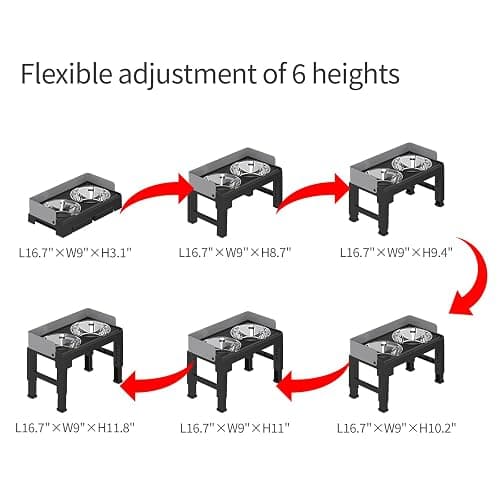 PAKEWAY Elevated Dog Bowls for Medium and Large Dogs, Spill Proof Tiltable Dog Feeder with 2 Stainless Steel Bowls, 6 Height Adjustable Raised Dog Bowl Stand thumbnail 2