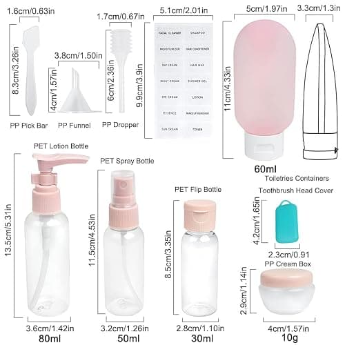 ZTMY Travel Bottles Set for Toiletries,15PCS Travel Accessories Leakproof Squeezable Travel Bottles Refillable Containers Kit Empty Containers with Bags for Cosmetic Shampoo Lotion Liquids thumbnail 2