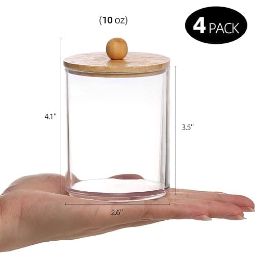 Tbestmax 4 Pack Qtip Holder, 10-Ounce Bathroom Organizer Accessories Storage Containers Clear Plastic Apothecary Jars with Bamboo Lids for Cotton Ball, Cotton Swab, Floss thumbnail 3