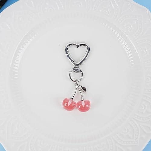 Agromusk Cute Cherry Keychain,Kawaii Cherry Bag Purse Charms for Women Car Keys Decor Gifts Stuff Accessories thumbnail 2