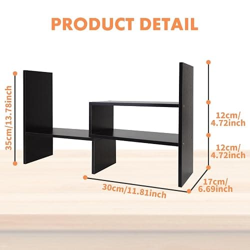 ShellKingdom Desk Shelf Organizer, Desktop Shelves, Adjustable Desktop Corner Shelf, Bookshelf Storage Rack and Cubicle Decor for Desk, Tabletop, School, Office, Dorm Desk Organizer - Black thumbnail 3