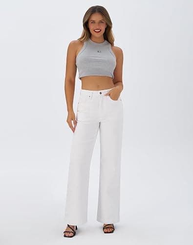 roswear Women's Wide Leg Jeans High Waisted Stretchy Denim Trouser Pants thumbnail 7