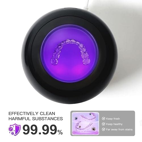 Dental Ultrasonic Retainer Cleaner Machine: 45kHz Dental Cleaning Pod for Denture, Aligner, Mouth Guard, Night Guard, Braces & Jewelry, UV Denture Cleaner with Digital Timer & Dual Mode 250ML Black thumbnail 2
