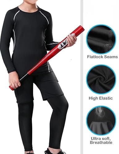 HOPLYNN 4 Pack Youth Boy’s Compression Pants Leggings Tights Athletic Base Layer Under Pants Gear for Football Sports thumbnail 4