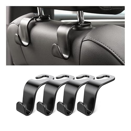 Car Back Seat Headrest Hooks, 4 Pack Black Stylish Back Seat Hanger for Car Handbag Clothes Coats Grocery Bags, Car Interior Accessories (Black2) - Image 1