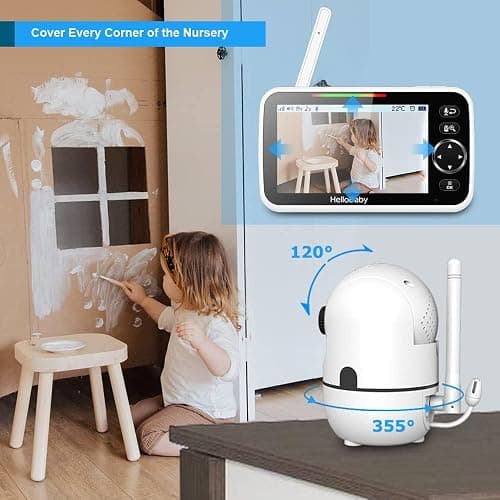 HelloBaby No WiFi Baby Monitor 5" Screen 30-Hour Battery Pan-Tilt-Zoom Video Upgrade with Camera and Audio, Night Vision, VOX, 2-Way Talk, 8 Lullabies and 1000ft Range, HB6550 thumbnail 7