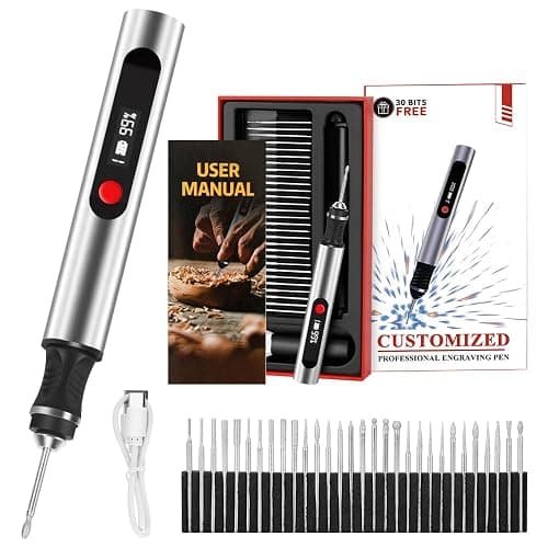 Kaibced Engraving Pen, Ultimate Cordless Engraving Pen for Artists & DIYers - Engrave 60+ Surfaces - Beginner Friendly- 30 Bits & Mastery Guide (Grey) - Image 1
