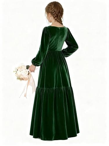 Chyrbaby Long Sleeve Velvet Junior Bridesmaid Dresses Girls Holiday Dresses with Slit Christmas Maxi Dress Formal Party Gown thumbnail 6