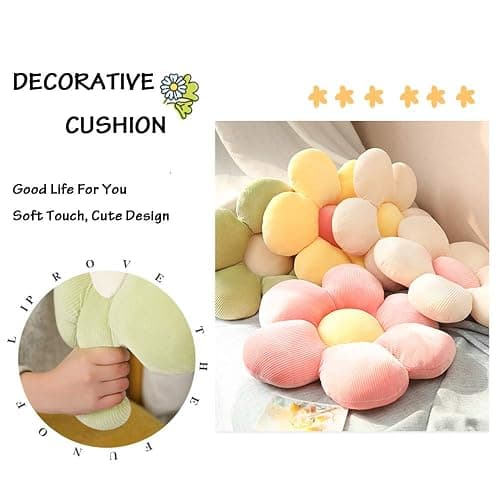 Morbuy Flower Pillow Floor Cushion Cute Flower Shape Preppy Pillow Chair Seat Pad Aesthetic Room Decor Soft Cozy Colorful Daisy Plush Cushion Tatami Sofa Bed Pillows (White/Yellow,35cm/13.7inch) - 35cm/13.7inch - White/Yellow thumbnail 6