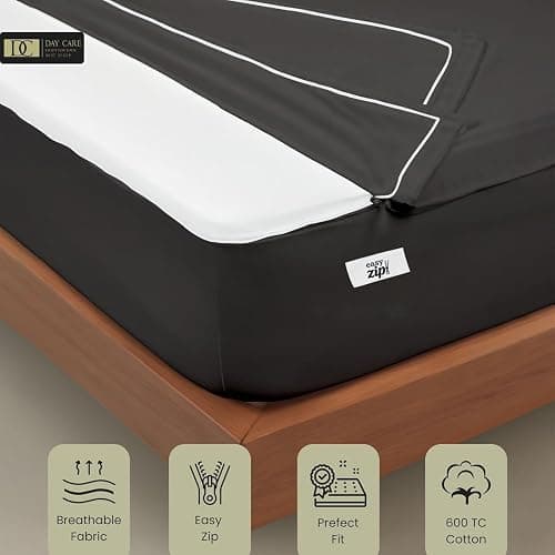 Zipper Fitted Sheet Twin XL Zip On Sheets 39x80 Inch Zip Sheets Easy Change 1 Base + 2 Zipper Sheet, Won’t Pop Off Sheet, 500TC Cotton Blend Satin Finish, 18” Deep Pocket - Charcoal Grey, Twin XL thumbnail 5