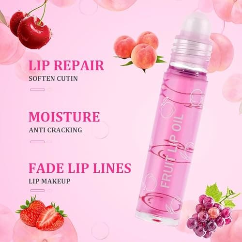 AOOWU 6 Pcs Hydrating Lip Oil Set, Fruit-Flavored Plumping Lip Oil, Long Lasting Lip Glow Balm Lip Care, Transparent Moisturizing No-Sticky Lip Gloss(Peaches,Orange,Avocado,Strawberry,Grape,Cherry)8ML thumbnail 5