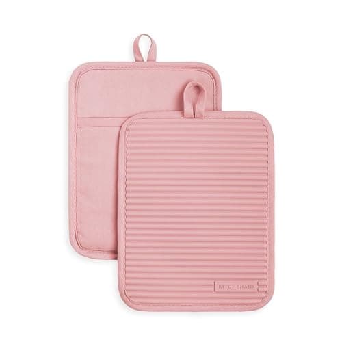 KitchenAid Ribbed Soft Silicone Pot Holder 2-Pack Set, Dried Rose, 7"x9" - Image 1
