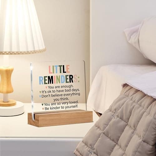 Inspirational Motivational Gifts Employee Appreciation Gifts Little Reminders You are Enough Clear Desk Decorative Sign Acrylic Sign With Wooden Stand for Office Desk Table Shelf thumbnail 5